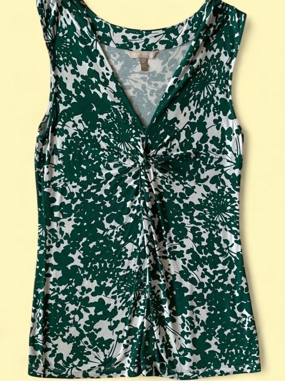 Banana Republic Sleeveless V Neck Botanical Twist-Front/Ruched Tank – Size M 🌿